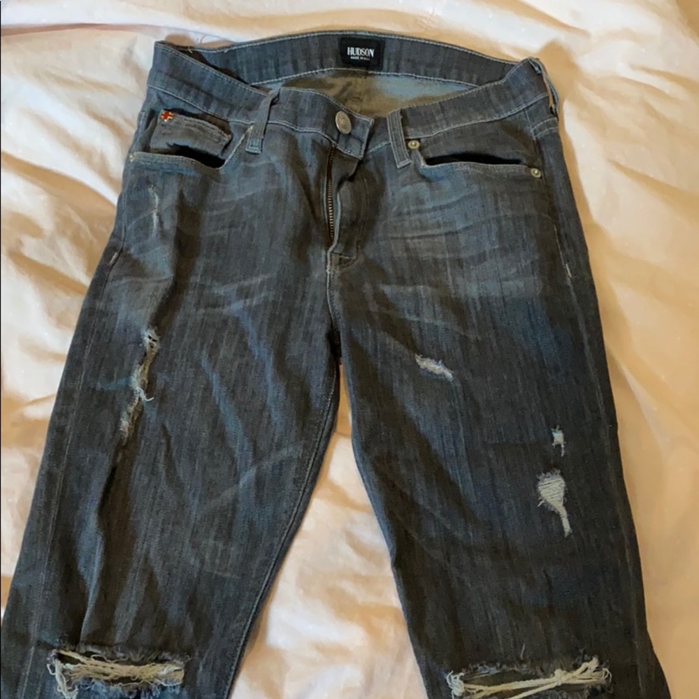 Women’s dark grey ripped Hudson jeans